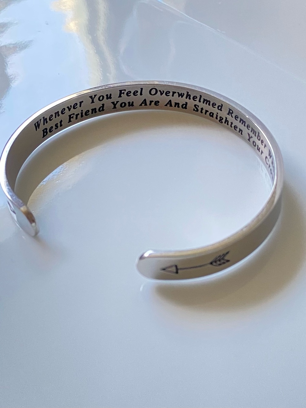 Silver Engraved Arrow Cuff Bracelet - Inspirational Message